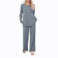 thumbnail image 2 of ShomPort 2PC Knit Ribbed Set for Womens Crewneck Long Sleeve Pullover Tees Tops Full Length High Waisted Pants Lightweight Cozy Homewear, 2 of 7