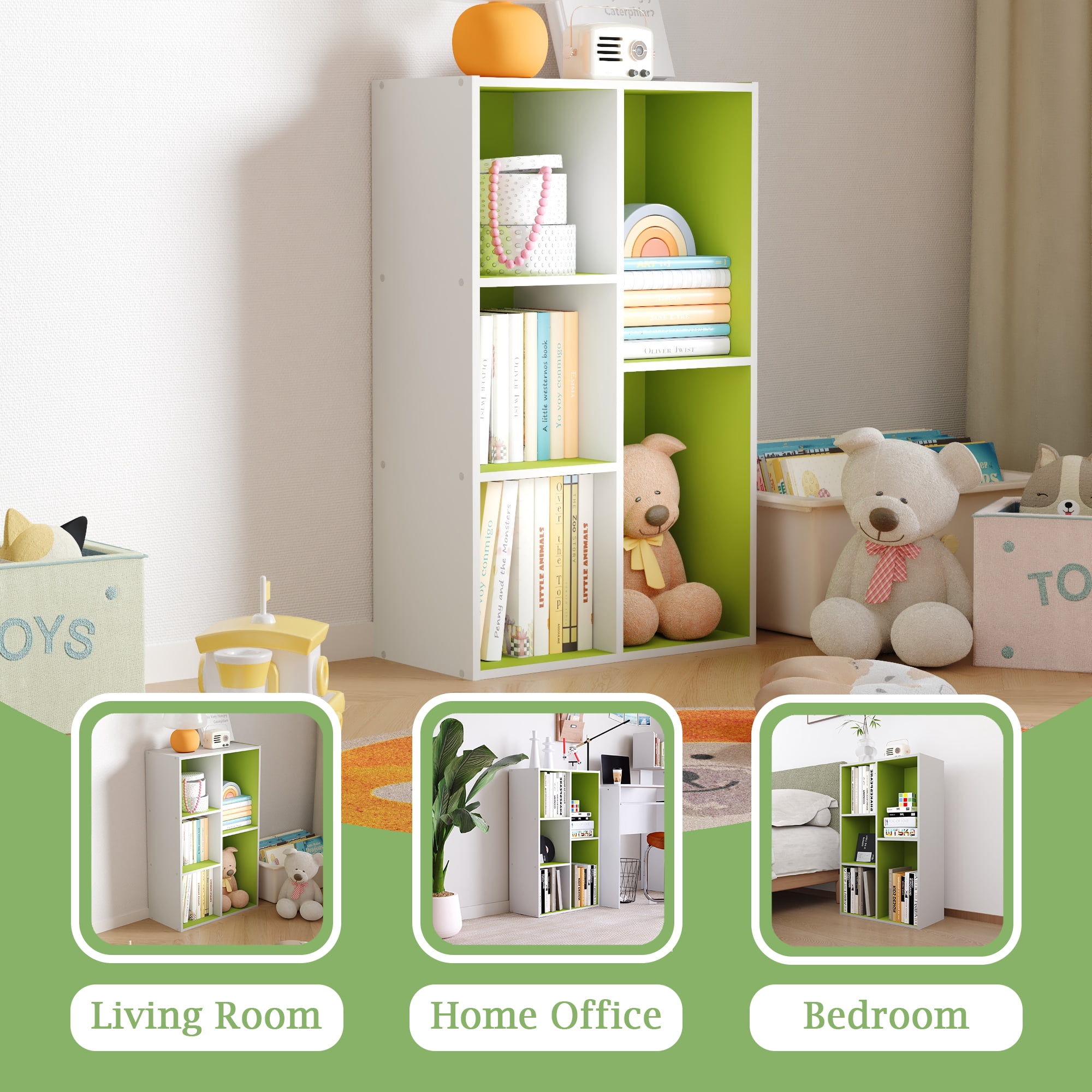 HOMLUX 5-Cube 31.5" Wooden Reversible Open Bookcase for Office, Living Room, White & Gray