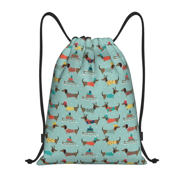 Wukai Dachshund Dog Puppy Print Drawstring Backpack Bag Sport Gym Sackpack Large Size String Backpack Cinch for Women and Men-Medium