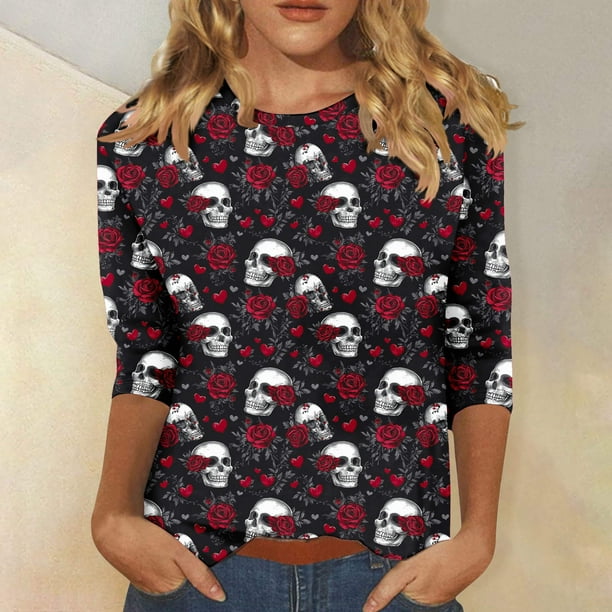 Ailaofu 3/4 Length Sleeve Women Tops Crew Neck Blouses Dressy Casual Summer T Shirts Loose Fit Business Work Clothes
