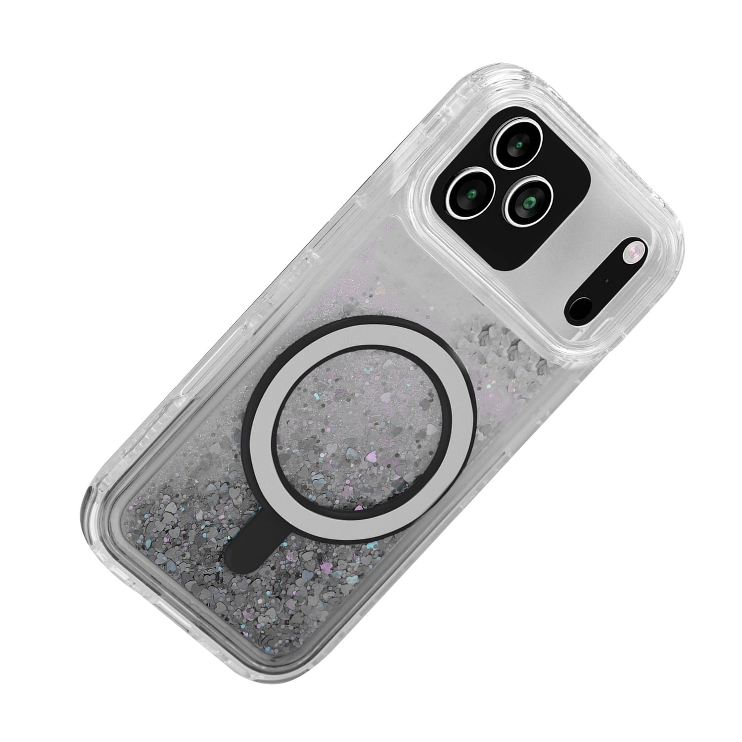 Wireless Charging Protective Glitter Liquid Bumper Case for iPhone 17 Pro Max - Black