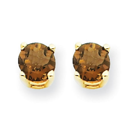 - 14k Yellow Gold Polished Round Cut 4mm Smoky Quartz Solitaire Post Stud Earrings