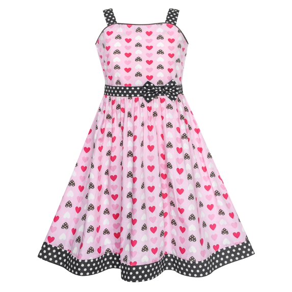Girls Dress Red Heart Bow Tie Dot Summer Sundress 4-5 Years