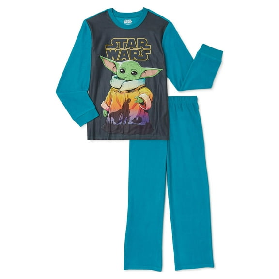Star Wars The Mandalorian Baby Yoda Boys Long Sleeve Top and Pant Pajama Sleep Set, 2-Piece, Sizes 4-12