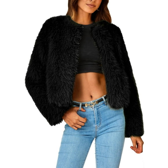 Women Coat Fluffys Fleece Turn-down Collar Faux Furs Top Short Loose Coat