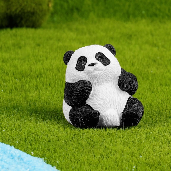 Miniature Panda Figurine with Wood 2inch Mini Animals Landscape Decoration for DIY,Solid Panda Figurines,Birthday Party Cake Topper for Home,Office Desktop Decoration
