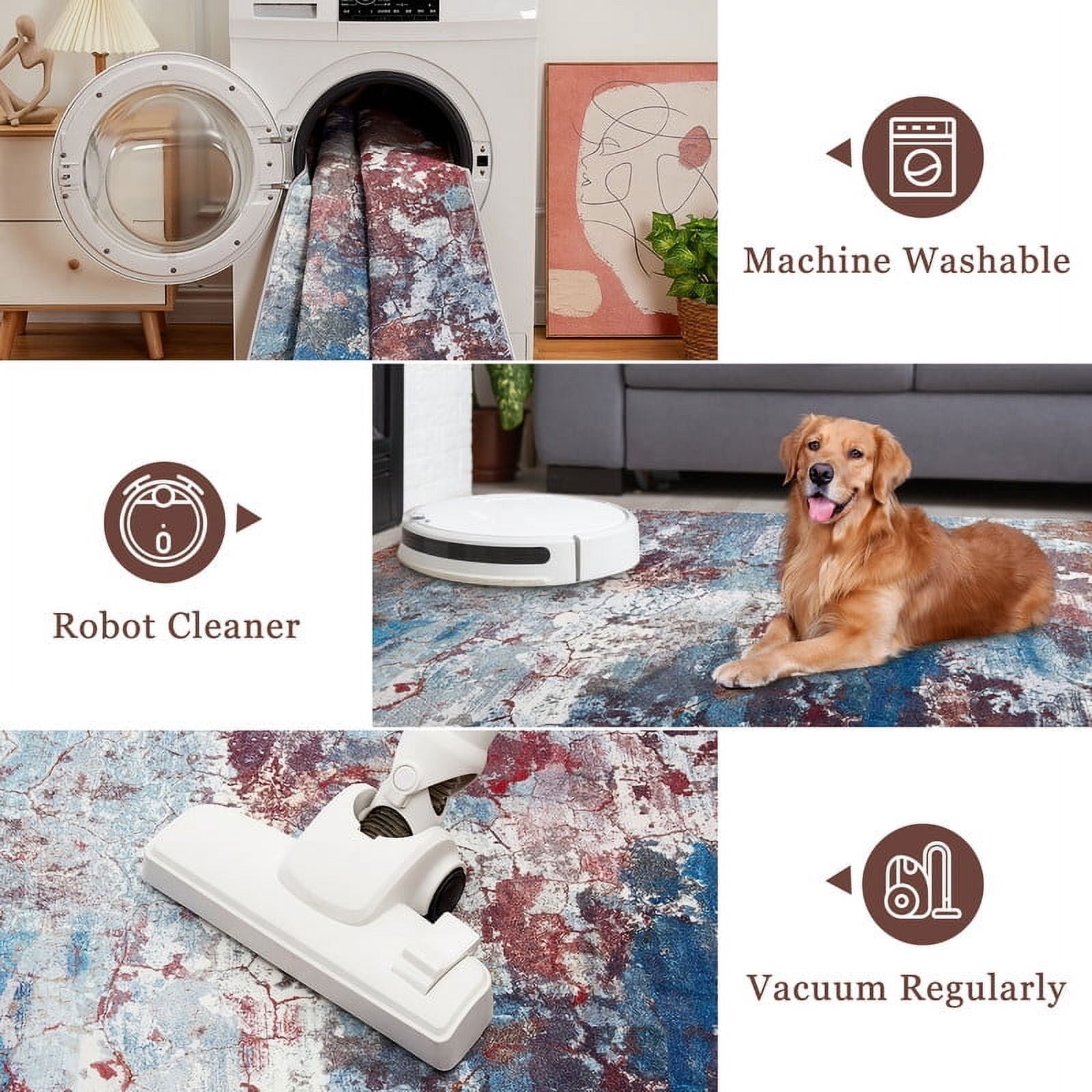 Runner Rug 2x6 Washable Hallway Rug Neutral Modern Soft Bedroom Carpet, Non-Slip Low Pile Contemporary Accent Mats for Kitchen Nursery Laundry Room Multi