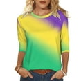 thumbnail image 2 of Gamivast Womens Mardi Gras Sweatshirts Striped 3/4 Sleeve Funny Graphic Pullover Fitted Crewneck Tunic Casual Tops Holiday Carnival Party Outfits 2026, 2 of 6