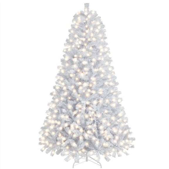 RTRWDC 6ft Pre-Lit White Christmas Tree 300 Multicolor LED Lights (9 Lighting Modes) 818 Realistic Tips Flame-Retardant PVC with Metal Stand for Home/Office/Store Holiday Decoration