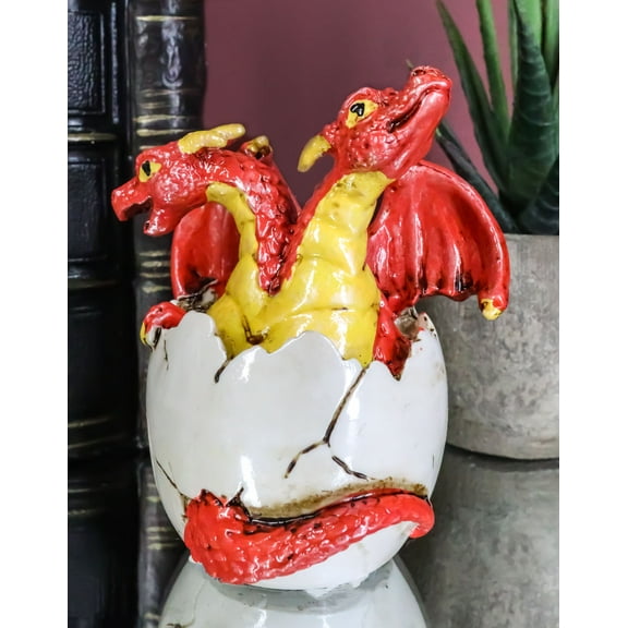Ebros Red Baby Wyrmling Two Headed Dragon Hydra Hatchling in Egg Statue 3.25"H