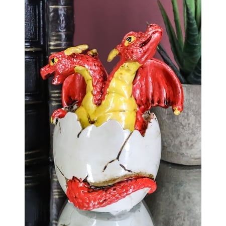 Ebros Red Baby Wyrmling Two Headed Dragon Hydra Hatchling in Egg Statue 3.25"H