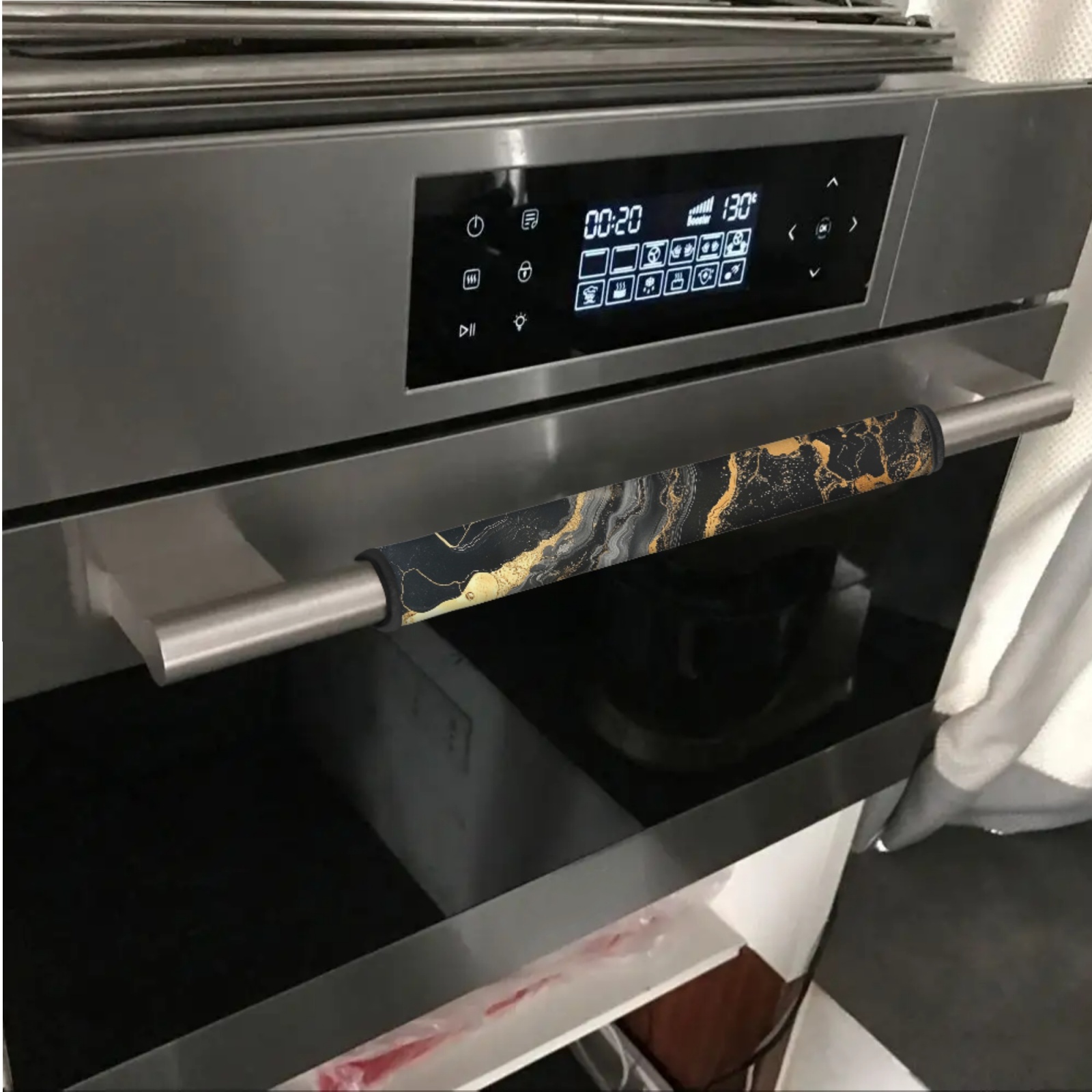 SEANATIVE Fridge Door Handle Covers Set of 6 Waterproof Antiskid Protector Decor Handles for Refrigerator, Microwave, Dishwasher, Kitchen Cabinet, Oven, Black Gold Marble Print