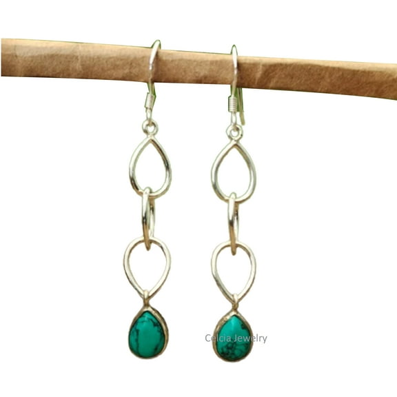 Pure 925 Sterling Silver Dangle Drop Earrings For Women, Natural Blue Turquoise Pear Gemstone Amazing December Birthstone Gifts jewelry