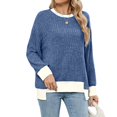 thumbnail image 2 of Long Sleeve Shirts for Women Tunic Tops Loose Fit Cute Casual Color Block Ribbed Knit Tops Sweaters Blue M, 2 of 9