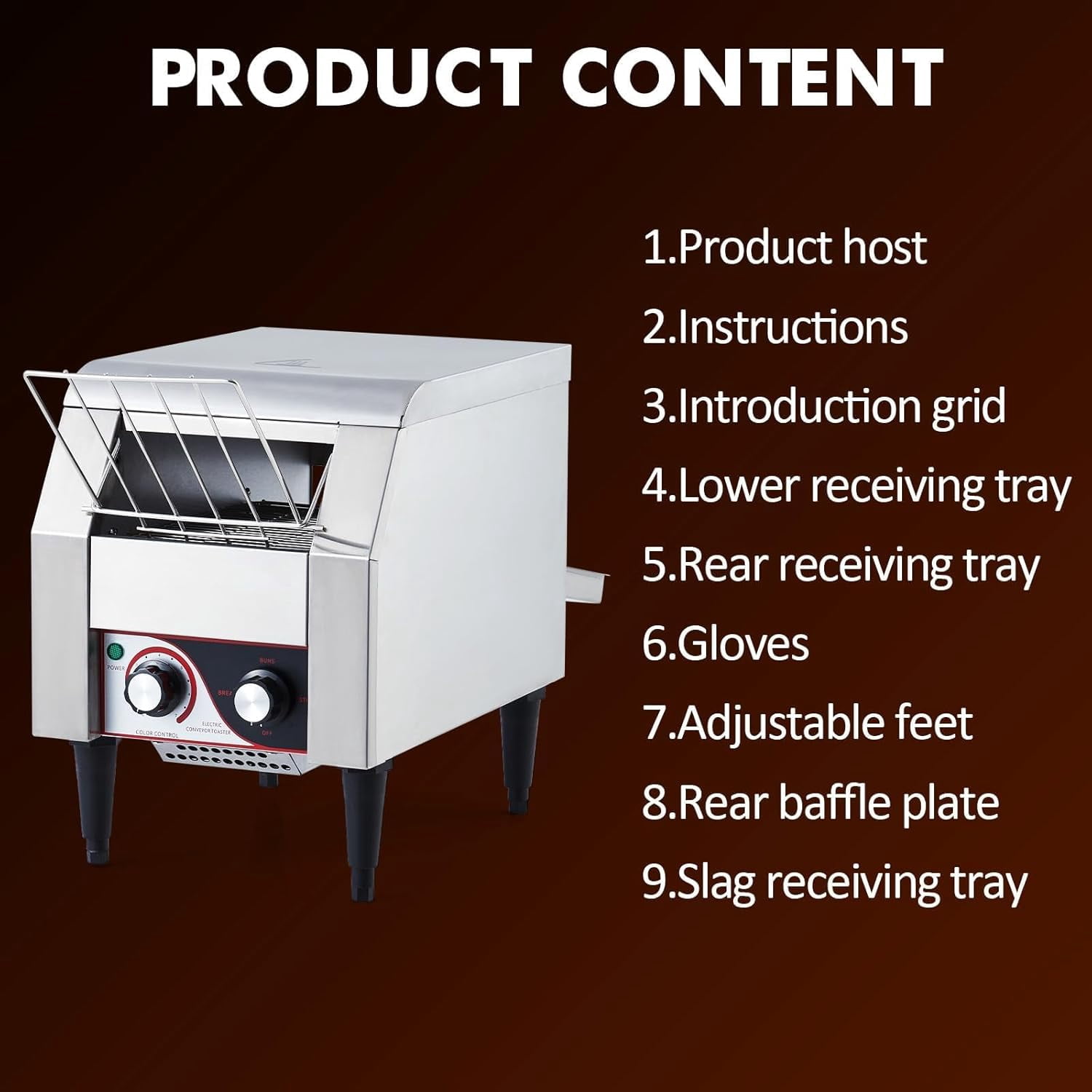 Acekid Commercial Conveyor Toaster 1700W 450 Slices/Hour Stainless Steel Toaster Oven Dual Heating 7-Speed Belt B