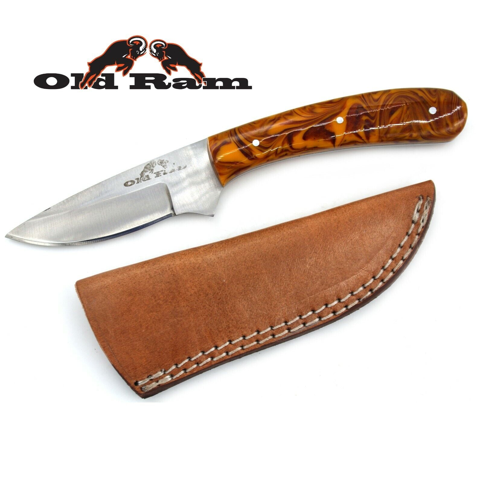 Old Ram Collection Heavy Duty Fixed Blade Skinner Knife w/ Leather Sheath