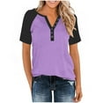 thumbnail image 4 of Womens Color Block Tops Short Sleeve Button V Neck Shirts Business Casual Outfit Basic Tees Trendy Summer Tops, 4 of 8