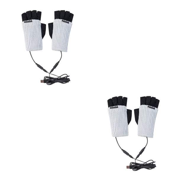 Wosthever Guantes de tela sin dedos invierno hombres mujeres calefacción eléctrica lavable a mano mitones de oficina Protector de manos gris gris claro 2Conjunto