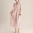 thumbnail image 2 of Annhoo Nightgowns for Women Cotton Comfortable Pleated Loose Plain V Neck Long Sleeve Nightdress Fashion Clothes, 2 of 6