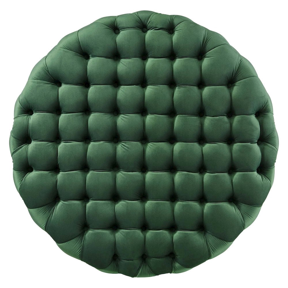 Modway Amour Modern Button Tufted Round Velvet Ottoman in Emerald Green