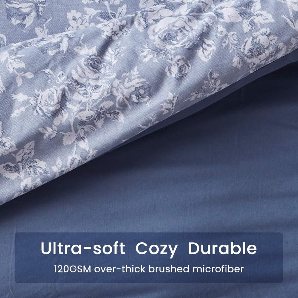 SLEEP ZONE Floral Duvet Cover Set, Ultra Soft Microfiber Bedding with Designer Print, Wrinkle-Resistant (Elegant Peony Blue, 80 x 90 inch, 3 Pieces)