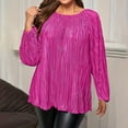 thumbnail image 3 of Fesfesfes Women'sFall Winter Blouses Casual Solid Color Round Neck Curved Hem with Side Slits 3/4 Sleeve Blouses Trendy Comfy Shirts(Pink#3,XL), 3 of 7