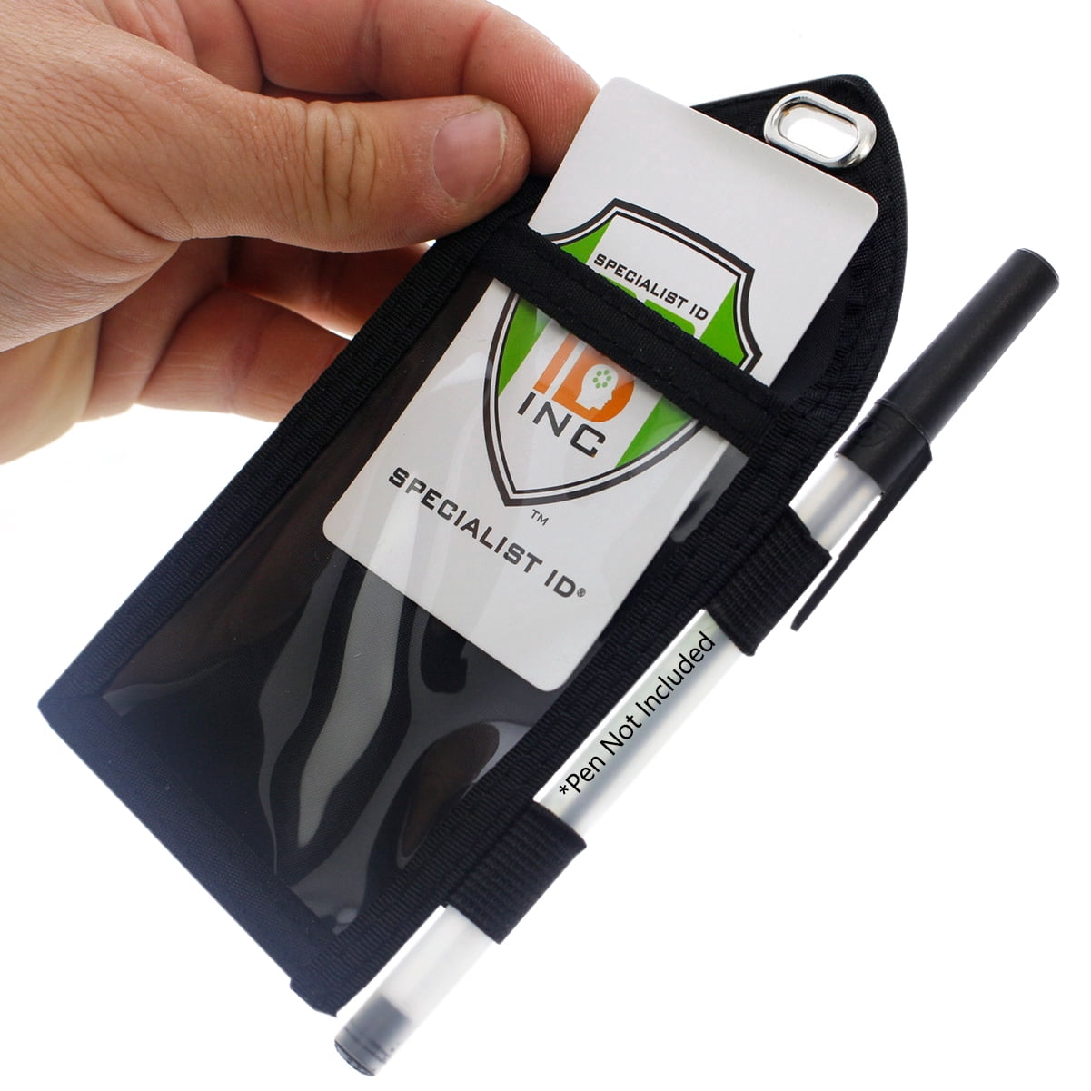 5 Pack - Heavy Duty Badge Wallet with Pen Loop Holder - Double Pocket Key Card Holder - Clear Front Display Window - Secure Back Pouch for Cards, Money, Flash Drive and More by Specialist ID (Black)