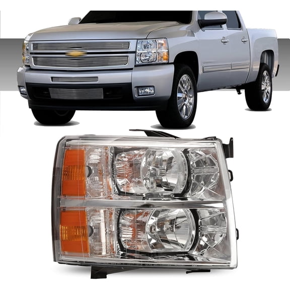 HOUGEET for 2007-2013 Chevy Silverado 1500 Chrome Housing Headlights Left Drive Side