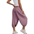 thumbnail image 4 of Wensltd Women's Casual Capris Summer Capris With Cross Waist and Elastic Hem for Daily Outdoor Capris Pink XXL, 4 of 7
