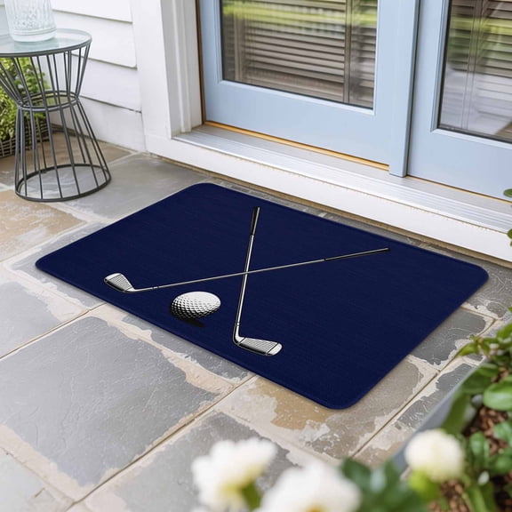 Golf Ball Door Mat Indoor Outdoor, Navy Blue Monochrome Sport Non Slip Welcome Mat with Rubber Backing, Absorbent Fabric Front Door Mats Entryway Rug for Home Patio Entrance 16"x24"