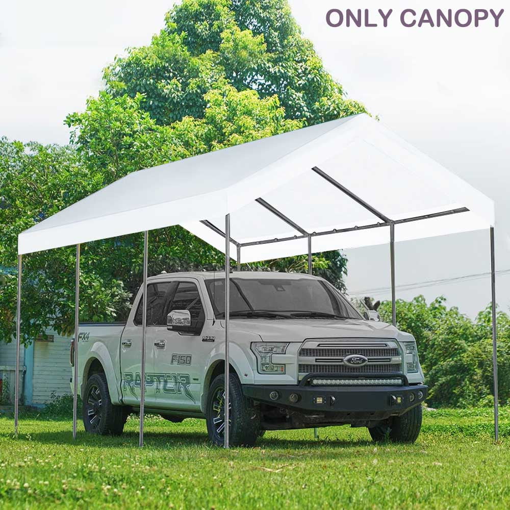 Vanteriam 10'x20' Carport Canopy Replacement Top Cover for Car Garage Shelter Party Tent with Ball Bungees White (Only Top Cover, Frame is not Included)