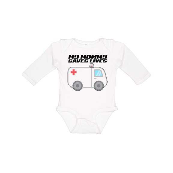 Inktastic My Mommy Saves Lives Ambulance Boys or Girls Long Sleeve Baby Bodysuit