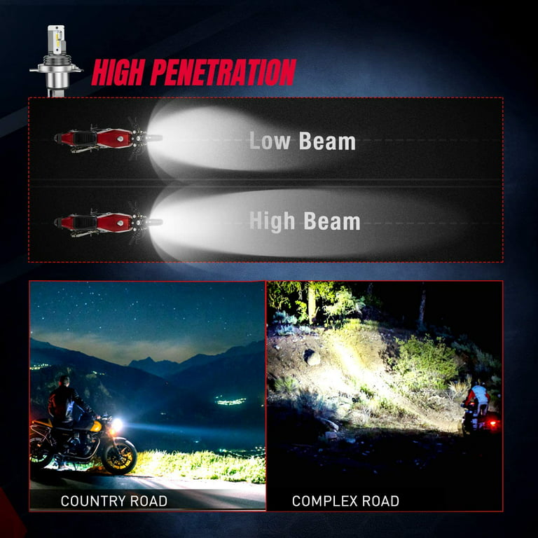 Nilight 2PCS H4/HS1 LED Motorcycle Headlight Bulb CSP Chips 6000K 9003 HB2  Hi/Lo Beam Light Conversion Kit 