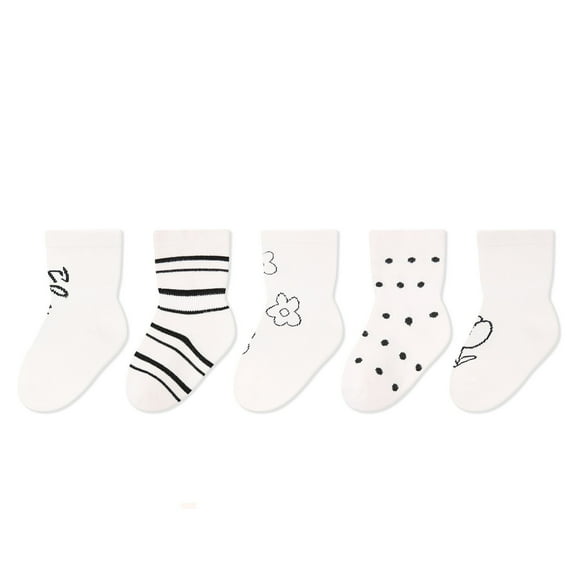 Povozer Toddler Crew Cotton Socks Baby Solid Socks Infant Kids 5 Pairs(B,M)
