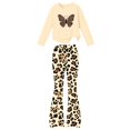 thumbnail image 6 of Spazoro Girls Outfit Set, Long Sleeve Crewneck Loose Fit Animal Print Elastic Waist Flared Leg Casual Graphic Top and Pants 2 Piece Outfits Beige Size 5-6, 6 of 8