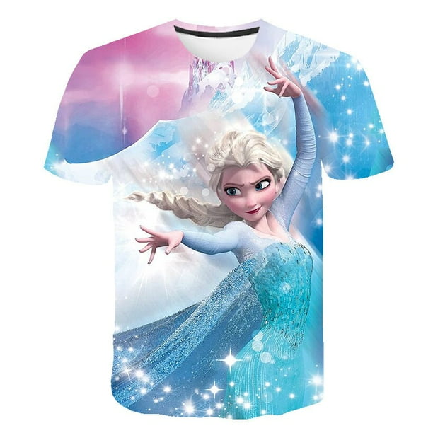 NOVEDAD DE VERANO 2023 camisetas de Frozen 2 para ninas camiseta de cuello redondo para ninas de 1 a 14 anos camisetas informales de manga corta de princesa Elsa Tee13T Gao Jinjia
