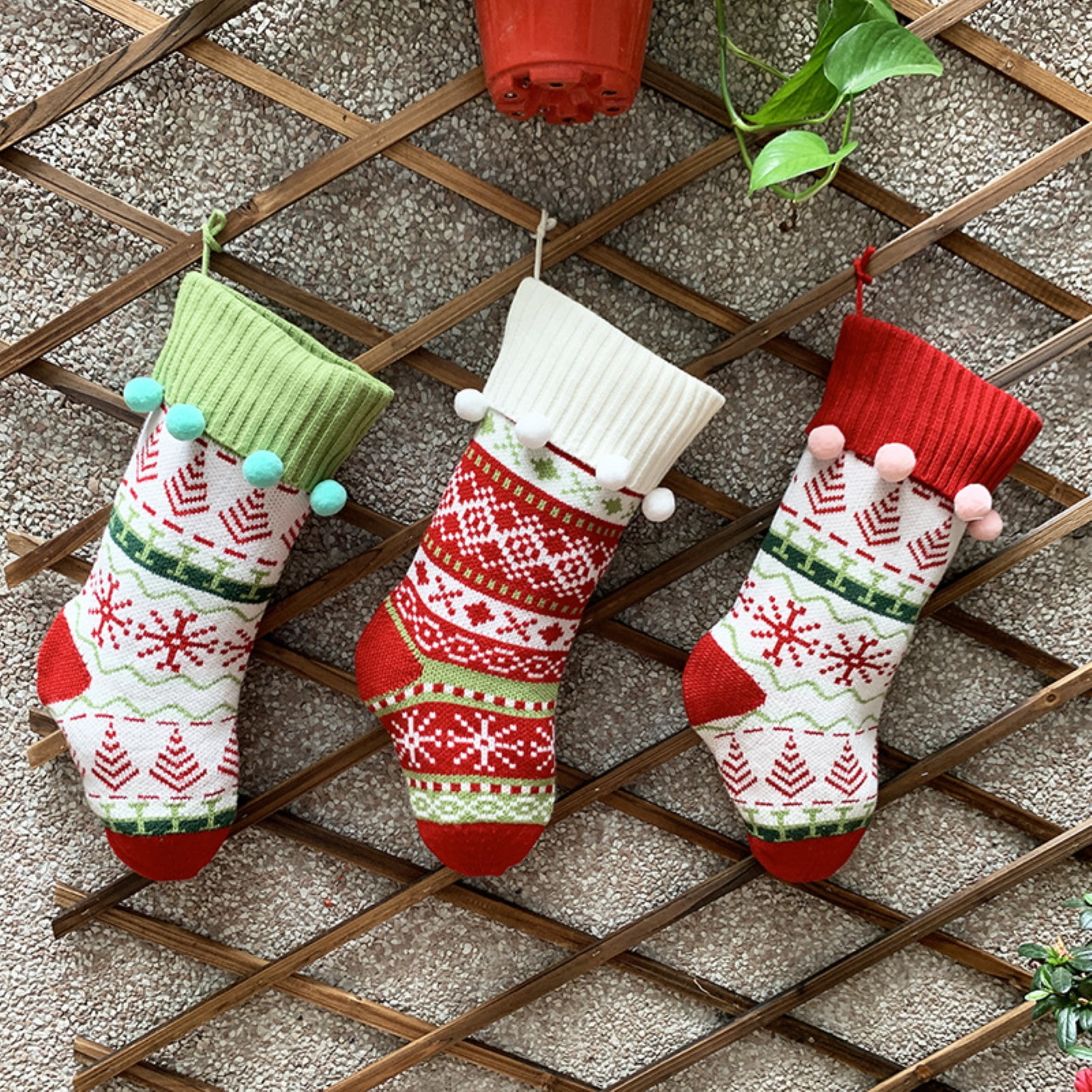 Festive Large Christmas Stocking Knit Gifts Home Tree Socks Candy Bag Decor 