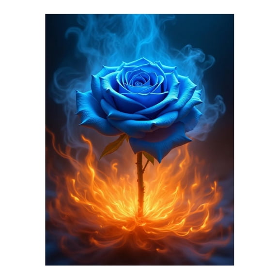 Diamond Art Kit for Adults, Blue Rose Flame Fusion Image Diamond Painting for Adults Beginners, 5D DIY Diamond Art Painting Kits, Colorful Diamond Painting Craft for Home Decor 12x16
