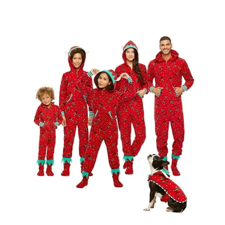 

IZhansean Family Matching Christmas Pajamas Set Sleepwear Jumpsuit Hoodie with Hood Matching Holiday PJ s for Family