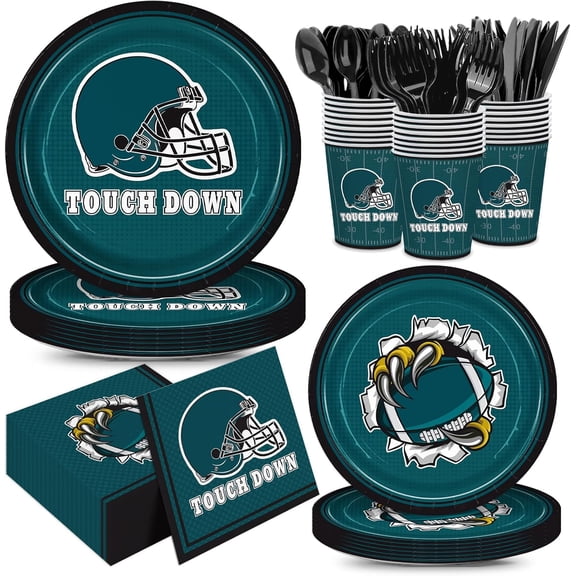 168pcs Football Plates Napkins Party Supplies Touchdown Disposable Tableware Set Football Theme Party Decorations for Kids Boys Birthday Decor 24 Guests