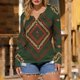 thumbnail image 5 of TaTaai Western Print Blouse Lightweight Soft Women's Fashion Retro Round Neck Long Sleeve Button Detail Loose Casual Spring Daily Wear Top Gift, 5 of 5