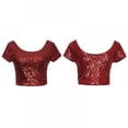 thumbnail image 4 of Women's Sequined O Neck Short Sleeve Backless Crop Top, 4 of 7