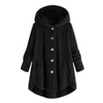 thumbnail image 3 of Winter Coats for Women Zpanxa Women Plus Size Button Plush Tops, Hooded Loose Cardigan Wool Coat, Casual Plush Jacket Outwear Dark Black XL, 3 of 5