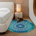 thumbnail image 3 of Teal Blue Boho Round Area Rug 3 FT,Small Kitchen Bathroom Mats,Retro White Rustic Flower Ethnic Pattern Washable Indoor Outdoor Throw Runner Carpet Non-Shedding Doormat for Table Shower Sofa Entryway, 3 of 8
