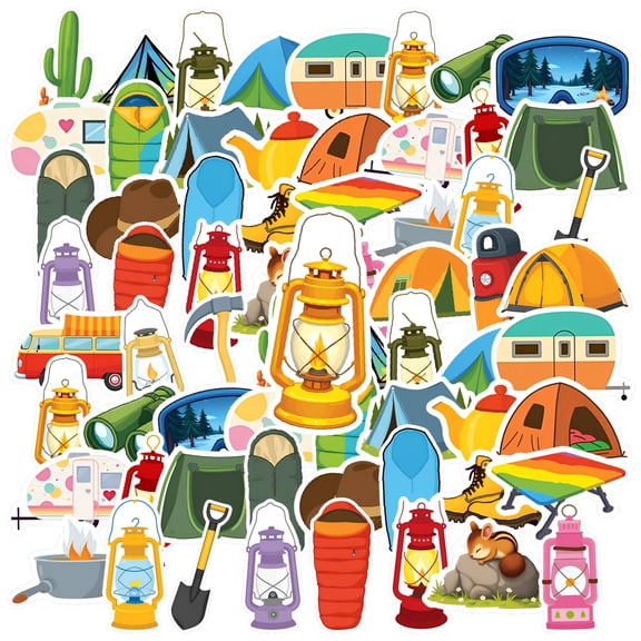 35pcs-50pcs Cute Stickers Stationery Stickers Camping Stickers Outdoor Adventure Stickers Hiking Graffiti for Luggage Fridge Phone