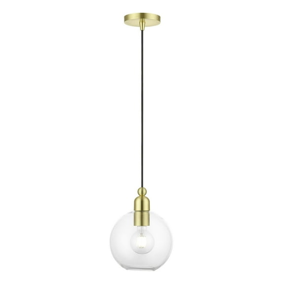 48972-12 Livex Lighting Downtown - 1 Light Sphere Pendant In Industrial Style-16.25 Inches Tall and 8 Inches Wide-Satin Brass Finish    -Traditional
