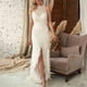 thumbnail image 2 of Vestido largo de color sólido con costura de encaje con abertura halter sin mangas sexy para mujer Fridja  hjkh1110, 2 of 8