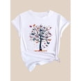 thumbnail image 3 of Colorful Butterfly Tree Print Sports T-shirt, Fashion Short Sleeve Round Neck Casual Top, Women's Activewear, 3 of 7