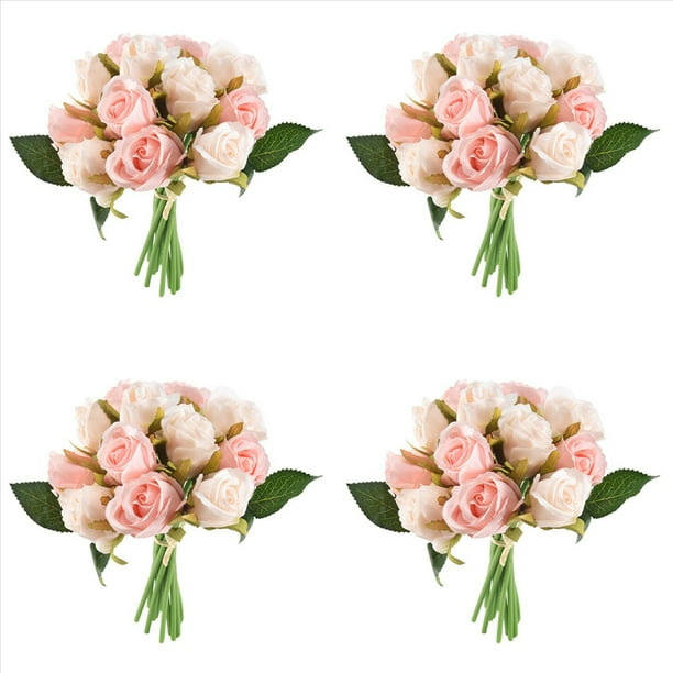 48pzs / Lote Flor Rosa Artificial Ramo de Boda Rosa Real Tailandesa Flores de Seda Decoracion de Casa Decoracion de Fiesta Boda (Champana)