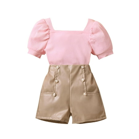 

Bagilaanoe 2pcs Toddler Baby Girl Short Pants Set Pink Short Sleeve Letter T Shirt Tops + Shorts 1T 2T 3T 4T 5T 6T Kids Casual Summer Outfits